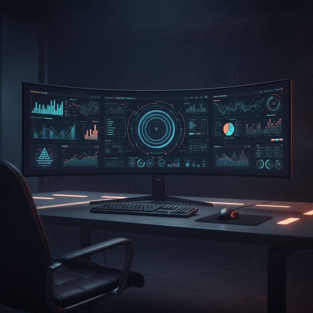 Dark UI Dashboard mit Suchmaschinen-Rankings und B2B-Lead-Metriken